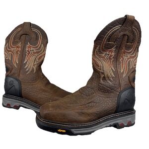 Justin Original Cowboy Work Boots Driscoll Men 9 Square Toe Steel Toe Waterproof